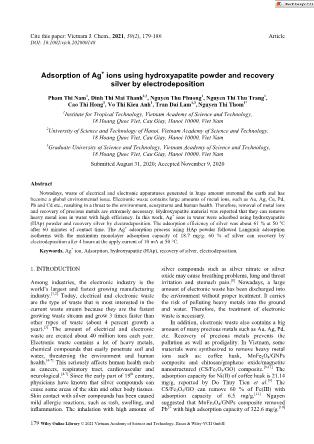 Adsorption of Ag+ ions using hydroxyapatite powder and recovery silver by electrodeposition