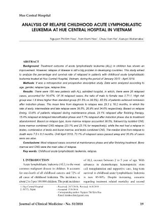 Analysis of relapse childhood acute lymphoblastic leukemia at Hue central hospital in Vietnam
