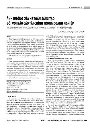 Ảnh hưởng của kế toán sáng tạo đối với báo cáo tài chính trong doanh nghiệp