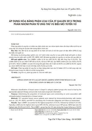 Áp dụng hóa bảng phân loại của ST gallen 2013 trong phân nhóm phân tử ung thư vú biểu mô tuyến vú
