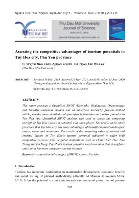 Assessing the competitive advantages of tourism potentials in Tuy Hoa city, Phu Yen province