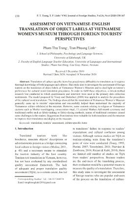 Assessment on Vietnamese-English translation of object labels at Vietnamese women’s museum through foreign tourists’ perspectives