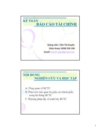 Bài giảng Kế toán báo cáo tài chính -  Trần Thị Huyên
