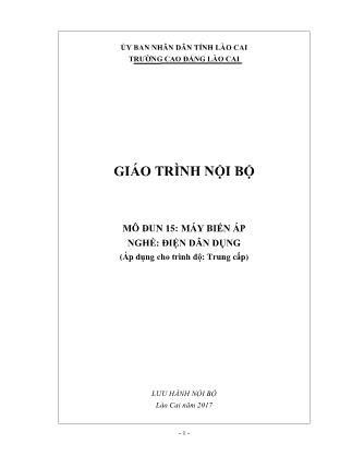 Bài giảng mô đun 15: Máy biến áp - Nghề: Điện dân dụng