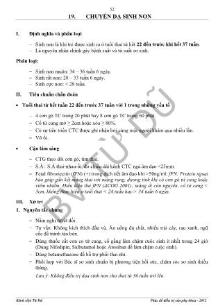 Bài giảng Phác đồ điều trị sản phụ khoa chuyển dạ sinh non