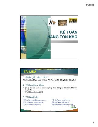 Bài giảng Thực hành kế toán doanh nghiệp 1 - Chương 3: Kế toán hàng tồn kho - Trần Thị Huyên