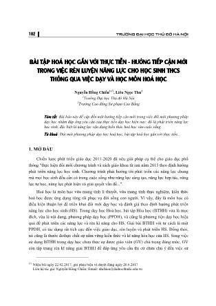Bài tập hóa học gắn với thực tiễn - Hướng tiếp cận mới trong việc rèn luyện năng lực cho học sinh THCS thông qua việc dạy và học môn Hóa học