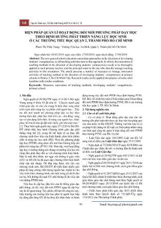 Biện pháp quản lí hoạt động đổi mới phương pháp dạy học theo định hướng phát triển năng lực học sinh ở các trường Tiểu học Quận 2, thành phố Hồ Chí Minh