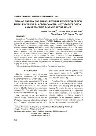 Bipolar energy for transurethral resection of non muscle invasive bladder cancer - Histopathological and predicting disease recurrence