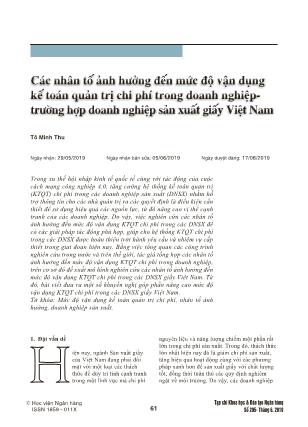 Các nhân tố ảnh hưởng đến mức độ vận dụng kế toán quản trị chi phí trong doanh nghiệp - Trường hợp doanh nghiệp sản xuất giấy Việt Nam
