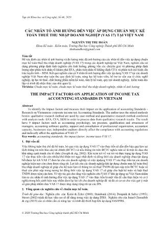 Các nhân tố ảnh hưởng đến việc áp dụng chuẩn mực kế toán thuế thu nhập doanh nghiệp (VAS 17) tại Việt Nam
