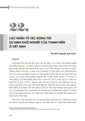 Các nhân tố tác động tới dự định khởi nghiệp của thanh niên ở Việt Nam