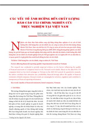 Các yếu tố ảnh hưởng đến chất lượng báo cáo tài chính: Nghiên cứu thực nghiệm tại Việt Nam
