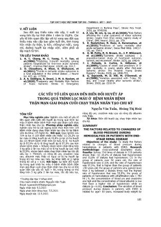 Các yếu tố liên quan đến biến đổi huyết áp trong quá trình lọc máu ở bệnh nhân bệnh thận mạn giai đoạn cuối chạy thận nhân tạo chu kỳ