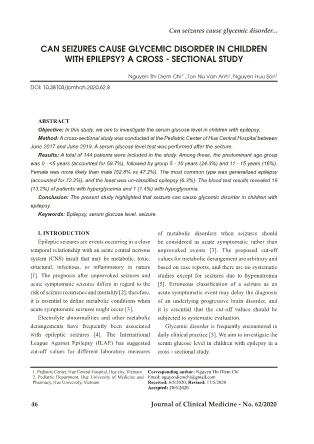 Can seizures cause glycemic disorder in children with epilepsy? A cross - Sectional study