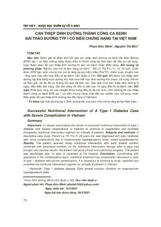 Can thiệp dinh dưỡng thành công ca bệnh đái tháo đường týp I có biến chứng nặng tại Việt Nam