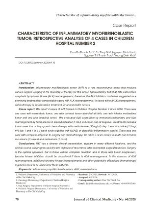 Characteristic of inflammatory myofibrinoblastic tumor: Retrospective analysis of 4 cases in children hospital number 2
