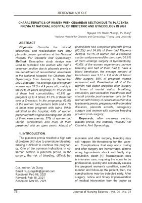 Characteristics of women with cesarean section due to placenta previa at national hospital of obstetric and gynecology in 2020
