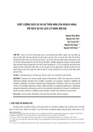Chất lượng dịch vụ và sự thỏa mãn của khách hàng với dịch vụ du lịch lữ hành nội địa