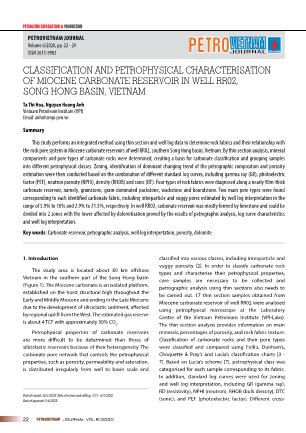 Classification and petrophysical characterisation of miocene carbonate reservoir in well RR02, Song Hong basin, Vietnam