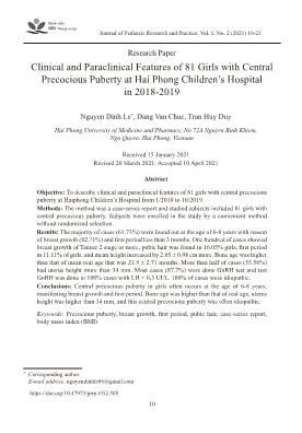 Clinical and paraclinical features of 81 girls with central precocious puberty at Hai Phong children’s hospital in 2018-2019