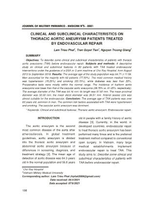 Clinical and subclinical characteristics on thoracic aortic aneurysm patients treated by endovascular repair