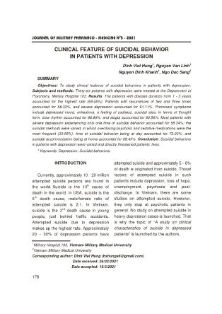 Clinical feature of suicidal behavior in patients with depression