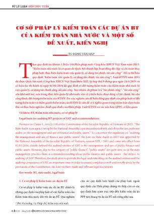 Cơ sở pháp lý kiểm toán các dự án BT của kiểm toán nhà nước và một số đề xuất, kiến nghị