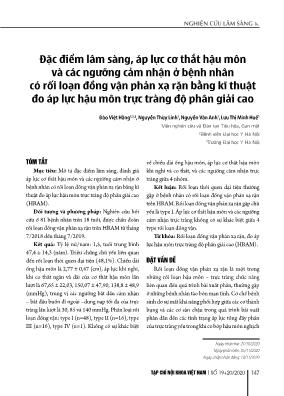 Đặc điểm lâm sàng, áp lực cơ thắt hậu môn và các ngưỡng cảm nhận ở bệnh nhân có rối loạn đồng vận phản xạ rặn bằng kĩ thuật đo áp lực hậu môn trực tràng độ phân giải cao