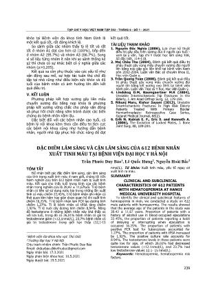 Đặc điểm lâm sàng và cận lâm sàng của 612 bệnh nhân xuất tinh máu tại Bệnh viện Đại học y Hà Nội