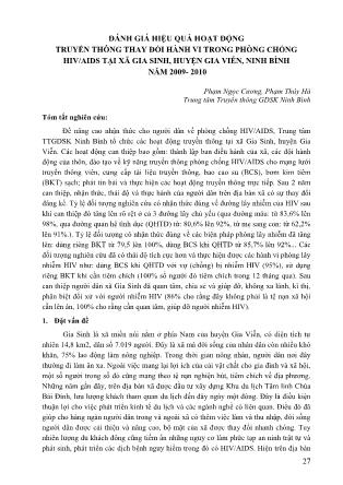 Đánh giá hiệu quả hoạt động truyền thông thay đổi hành vi trong phòng chống HIV/AIDS tại xã Gia Sinh, huyện Gia Viễn, Ninh Bình năm 2009-2010
