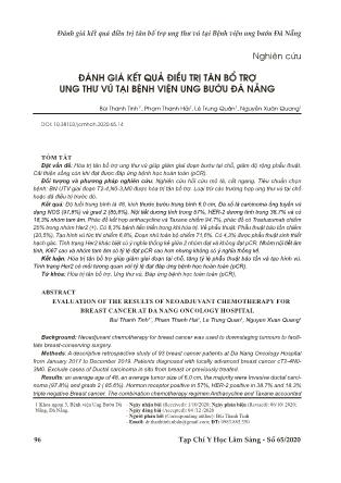Đánh giá kết quả điều trị tân bổ trợ ung thư vú tại Bệnh viện ung bướu Đà Nẵng