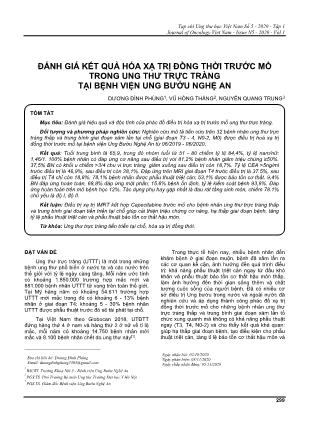 Đánh giá kết quả hóa xạ trị đồng thời trước mổ trong ung thư trực tràng tại Bệnh viện Ung bướu Nghệ An