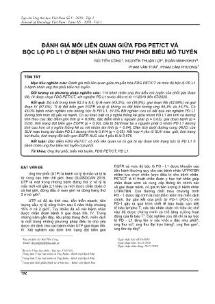 Đánh giá mối liên quan giữa FDG PET/CT và bộc lộ PD L1 ở bệnh nhân ung thư phổi biểu mô tuyến