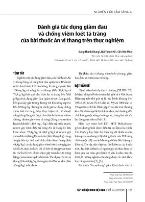 Đánh giá tác dụng giảm đau và chống viêm loét tá tràng của bài thuốc An vị thang trên thực nghiệm