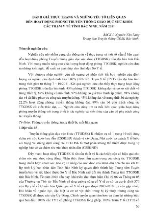 Đánh giá thực trạng và những yếu tố liên quan đến hoạt động phòng truyền thông giáo dục sức khỏe các trạm y tế tỉnh Bắc Ninh, năm 2011