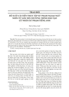 Đề xuất cải tiến thực tập sư phạm ngoại ngữ nhìn từ góc độ chương trình đào tạo cử nhân Sư phạm tiếng Anh
