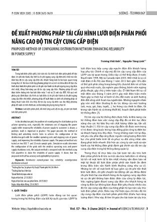Đề xuất phương pháp tái cấu hình lưới điện phân phối nâng cao độ tin cậy cung cấp điện