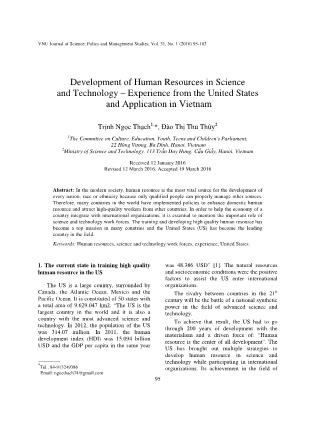 Development of human resources in science and technology – experience from The United States and application in Vietnam