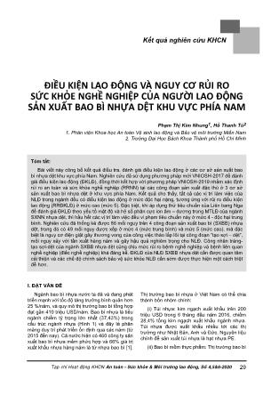 Điều kiện lao động và nguy cơ rủi ro sức khỏe nghề nghiệp của người lao động sản xuất bao bì nhựa dệt khu vực phía Nam