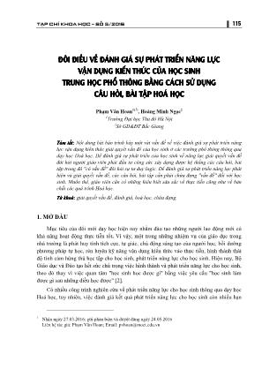 Đôi điều về đánh giá sự phát triển năng lực vận dụng kiến thức của học sinh Trung học Phổ thông bằng cách sử dụng câu hỏi, bài tập hóa học
