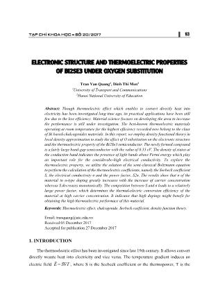 Electronic structure and thermoelectric properties of BI2SE3 under oxygen substitution