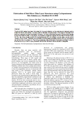 Fabrication of sub-micro thin layer structures using cyclopentanone mix solution as a modified SU-8 3050