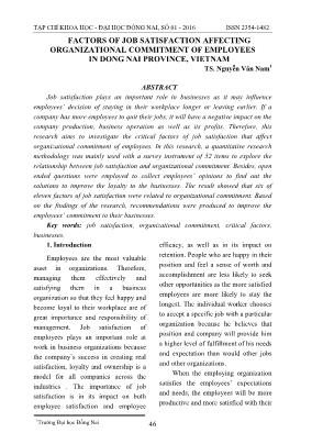 Factors of job satisfaction affecting organizational commitment of employees in Dong Nai province, Vietnam