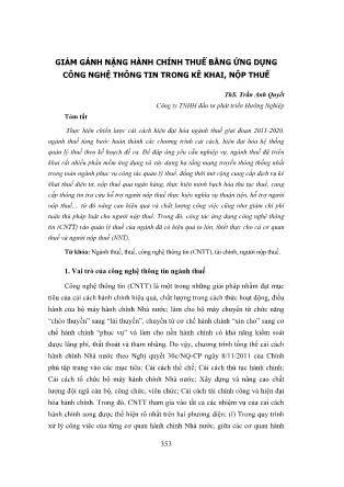 Giảm gánh nặng hành chính thuế bằng ứng dụng công nghệ thông tin trong kê khai, nộp thuế