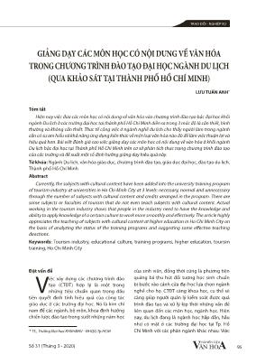 Giảng dạy các môn học có nội dung về văn hóa trong chương trình đào tạo đại học ngành du lịch (Qua khảo sát tại thành phố Hồ Chí Minh)