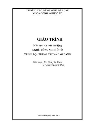 Giáo trình An toàn lao động - Nghề: Công nghệ ô tô