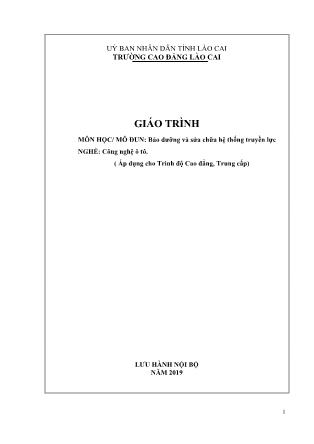 Giáo trình Bảo dưỡng và sửa chữa hệ thống truyền lực - Nghề: Công nghệ ô tô