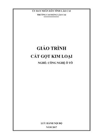 Giáo trình Cắt gọt kim loại - Nghề: Công nghệ ô tô