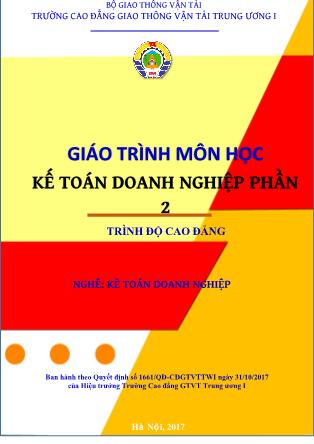 Giáo trình Kế toán doanh nghiệp 2 (Phần 1) - Nghề: Kế toán doanh nghiệp
